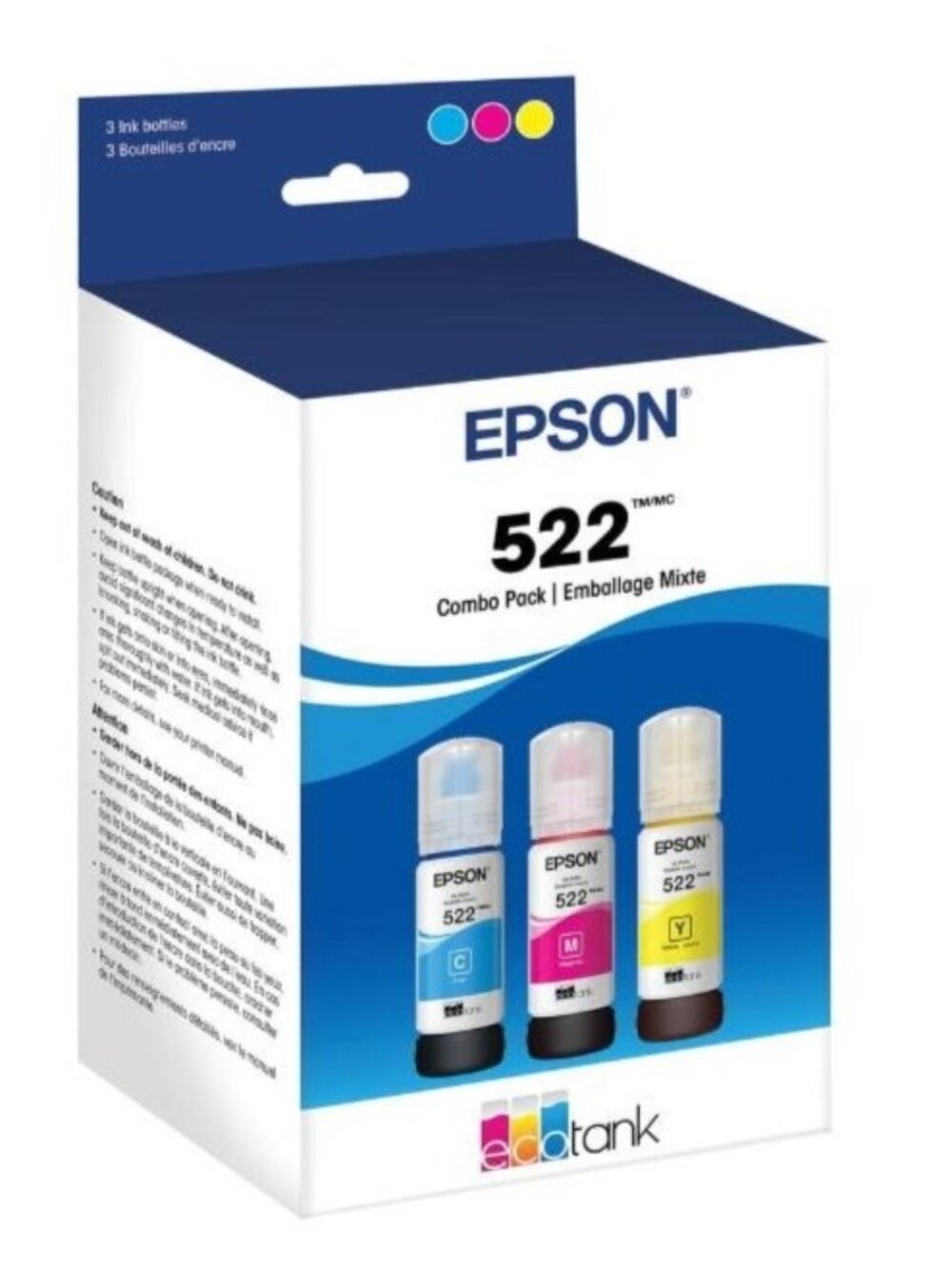 Epson 522 EcoTank Ink Color Combo 3pk T522520-S ET-2720 ET-2800 NIB